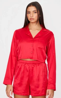 PrettyLittleThing Christmas Day Outfits*Satin Cropped Short Pj Set