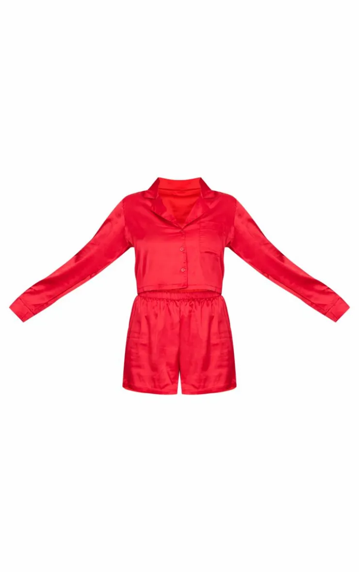 PrettyLittleThing Christmas Day Outfits*Satin Cropped Short Pj Set