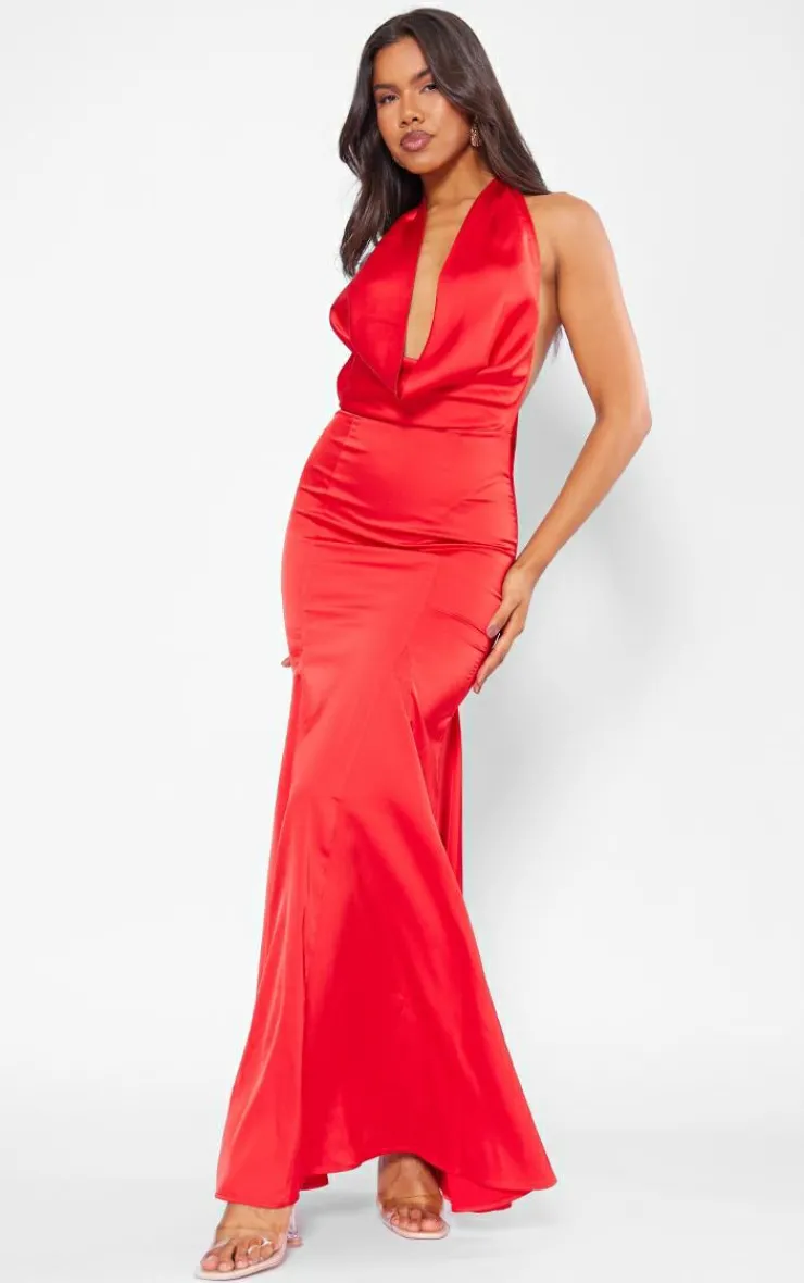 Satin Extreme Cowl Neck Maxi Dress-PrettyLittleThing