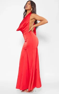Satin Extreme Cowl Neck Maxi Dress-PrettyLittleThing