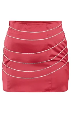 Satin Mini Skirt With Diamante Trims-PrettyLittleThing Discount