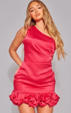 Satin One Shoulder Frill Hem Bodycon Dress-PrettyLittleThing Clearance