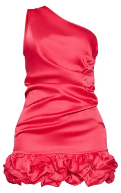 Satin One Shoulder Frill Hem Bodycon Dress-PrettyLittleThing Clearance