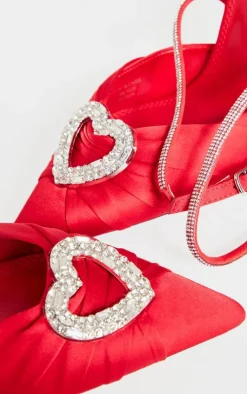 PrettyLittleThing Statement Heels*Satin Point Toe Diamante Heart Court Heels