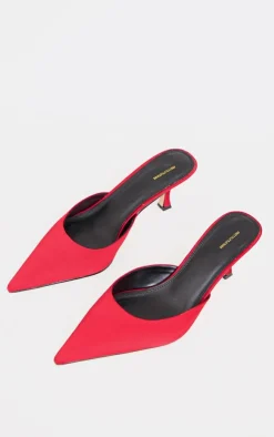 PrettyLittleThing Mules*Satin Point Toe Mid Stiletto Heeled Mules
