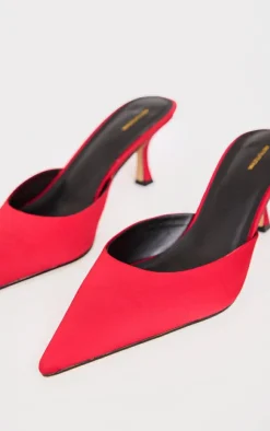 PrettyLittleThing Mules*Satin Point Toe Mid Stiletto Heeled Mules
