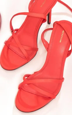 PrettyLittleThing Heeled Sandals*Satin Round Toe Cross Over Strap Barely There Heeled Sandals