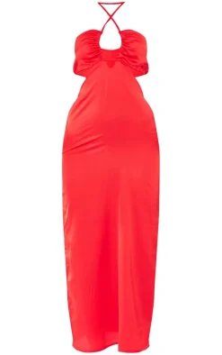Satin Strappy Cut Out Midaxi Dress-PrettyLittleThing Outlet