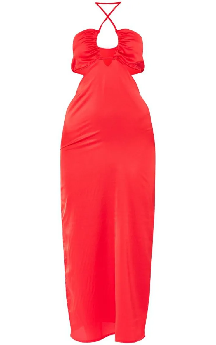 Satin Strappy Cut Out Midaxi Dress-PrettyLittleThing Outlet