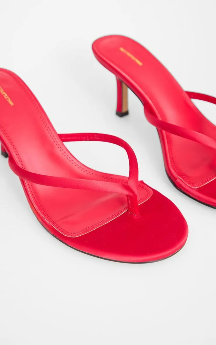 PrettyLittleThing Mules*Satin Toe Thong Round Toe Mid Heeled Mules