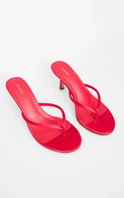PrettyLittleThing Mules*Satin Toe Thong Round Toe Mid Heeled Mules