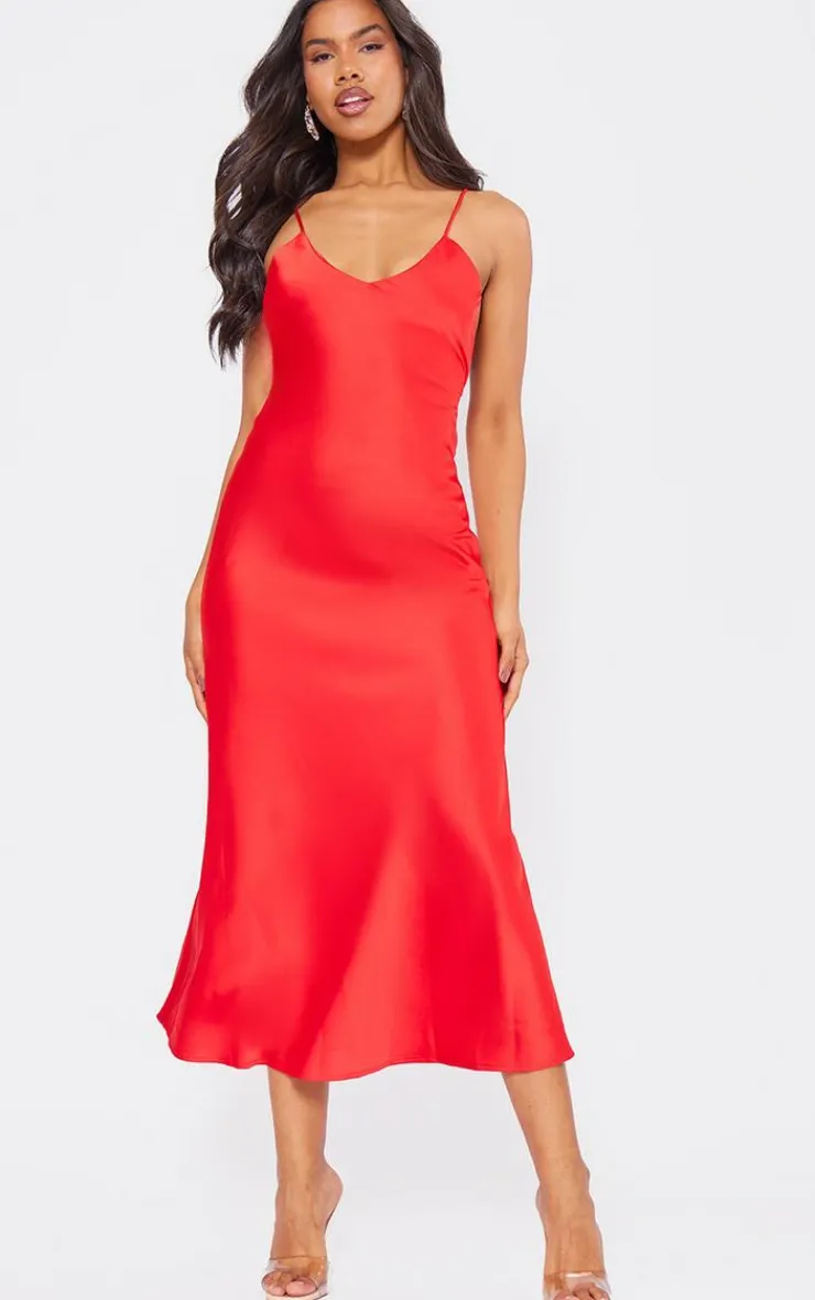 Satin V Neck Slip Dress-PrettyLittleThing Online