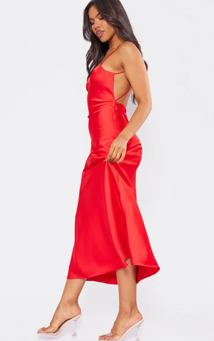 Satin V Neck Slip Dress-PrettyLittleThing Online