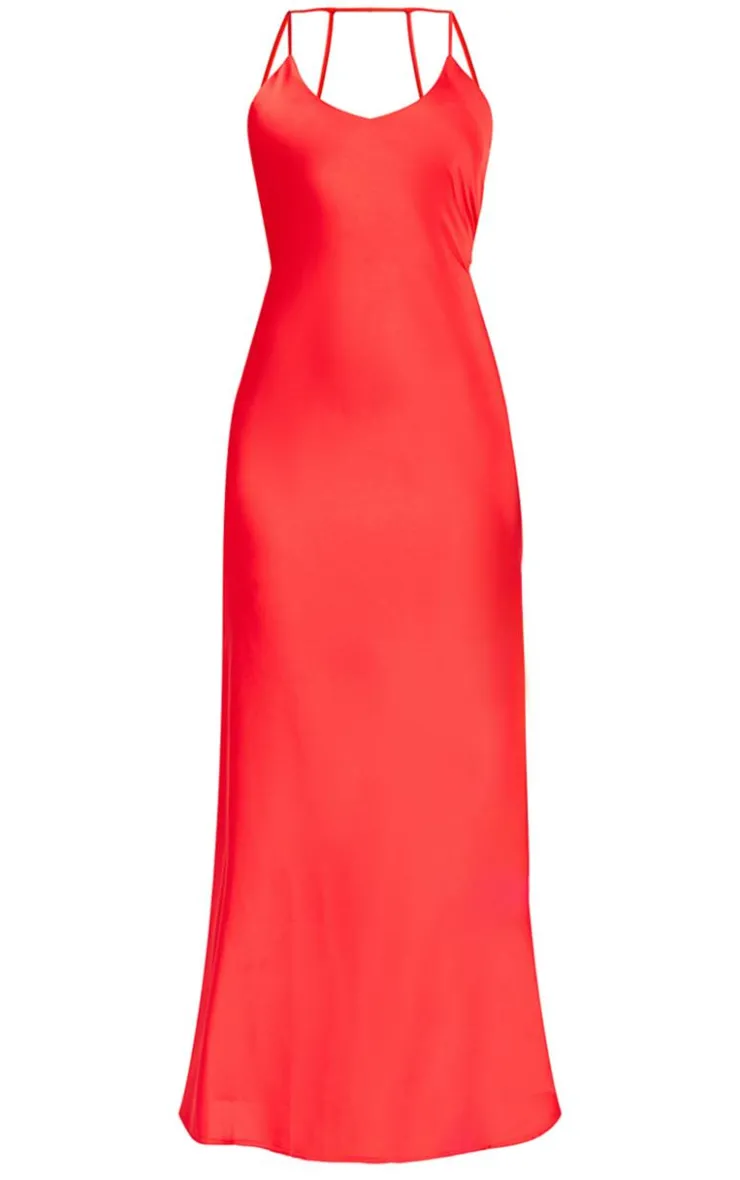 Satin V Neck Slip Dress-PrettyLittleThing Online