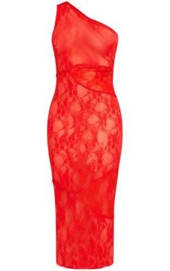 Sheer Lace One Shoulder Multi Cut Out Midaxi Dress-PrettyLittleThing New