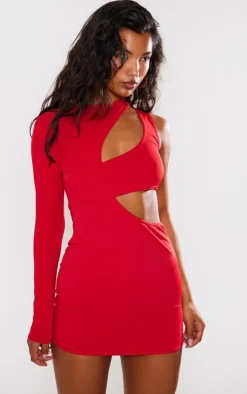 Slinky Extreme Cut Out One Sleeve Mini Dress-PrettyLittleThing New