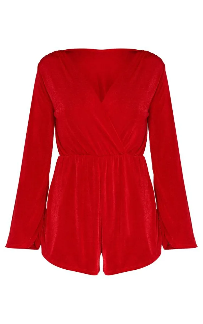 Red Slinky Long Sleeve Romper