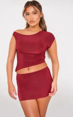 Sale PrettyLittleThing Slinky Low Rise Micro Mini Skirt Red