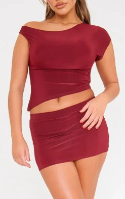 Sale PrettyLittleThing Slinky Low Rise Micro Mini Skirt Red