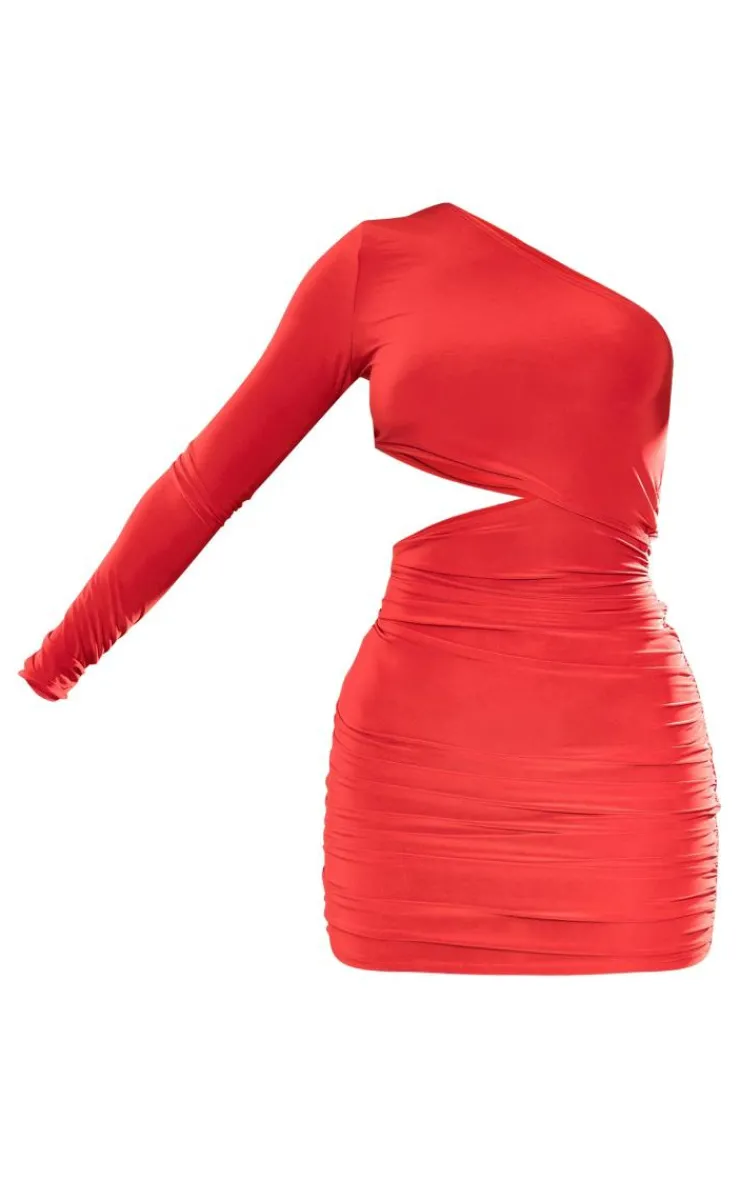 Slinky One Shoulder Waist Cut Out Ruched Bodycon-PrettyLittleThing Clearance