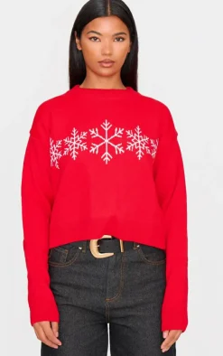 PrettyLittleThing Sweaters*Snowflake Cropped Christmas Sweater