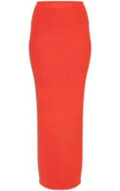 Hot PrettyLittleThing Soft Rib Knit Maxi Skirt Red