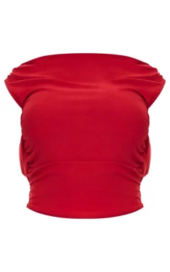 Hot PrettyLittleThing Soft Touch Backless Side Ruched Top Red