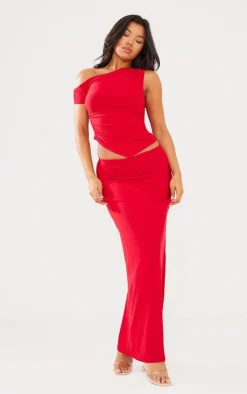 Hot PrettyLittleThing Soft Touch Low Rise Maxi Skirt Red