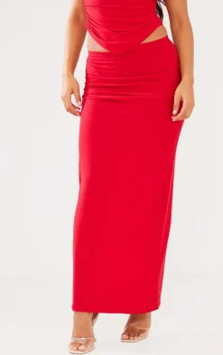 Hot PrettyLittleThing Soft Touch Low Rise Maxi Skirt Red