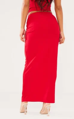 Hot PrettyLittleThing Soft Touch Low Rise Maxi Skirt Red