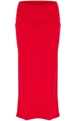 Hot PrettyLittleThing Soft Touch Low Rise Maxi Skirt Red