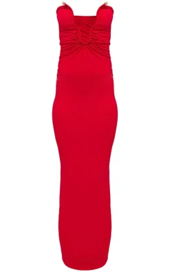 Red Soft Touch Plunge Trim Detail Bandeau Maxi Dress-PrettyLittleThing Sale