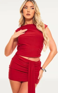 Best PrettyLittleThing Soft Touch Ruched Drape Front Mini Skirt Red