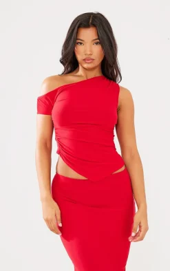 Outlet PrettyLittleThing Soft Touch Sleeveless Asymmetric Hem Top Red