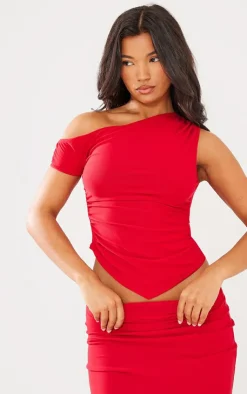 Outlet PrettyLittleThing Soft Touch Sleeveless Asymmetric Hem Top Red
