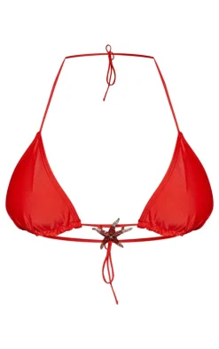 Red Starfish Trim Triangle Bikini Top