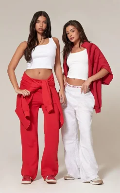 Sale PrettyLittleThing Straight Leg Sweatpants Red