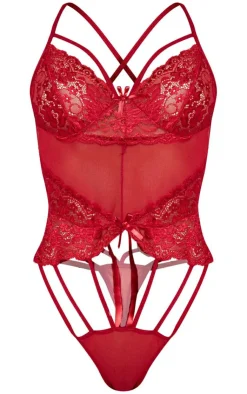 Strapping Detail Lace Bodysuit-PrettyLittleThing Outlet