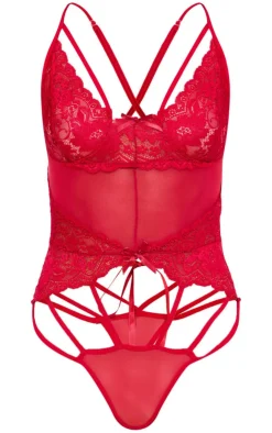 Strapping Detail Lace Bodysuit-PrettyLittleThing Outlet