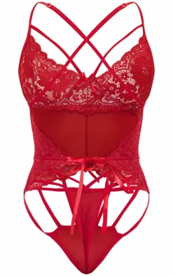 Strapping Detail Lace Bodysuit-PrettyLittleThing Outlet