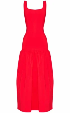 Stretch Woven Puff Hem Midi Dress-PrettyLittleThing Outlet
