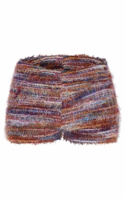 New PrettyLittleThing Stripe Eyelash Textu Fold Over Hot Pants Red