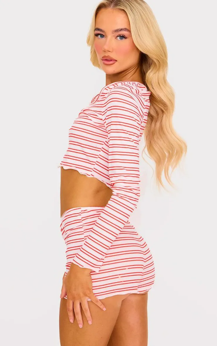 PrettyLittleThing Christmas Day Outfits*Stripe Long Sleeve Top And Short Pj Set