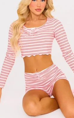 PrettyLittleThing Christmas Day Outfits*Stripe Long Sleeve Top And Short Pj Set