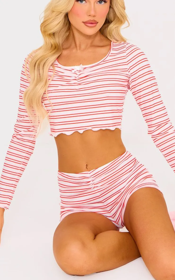 PrettyLittleThing Christmas Day Outfits*Stripe Long Sleeve Top And Short Pj Set