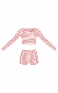 PrettyLittleThing Christmas Day Outfits*Stripe Long Sleeve Top And Short Pj Set