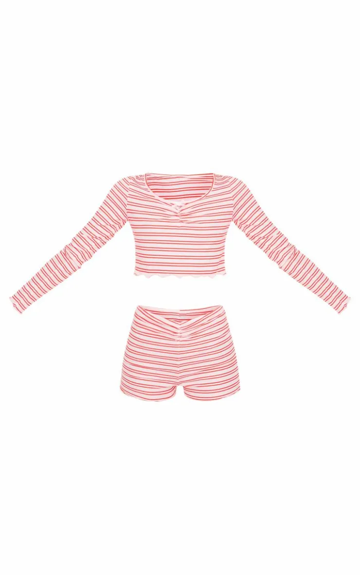 PrettyLittleThing Christmas Day Outfits*Stripe Long Sleeve Top And Short Pj Set