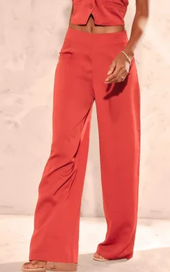 Hot PrettyLittleThing Tailo Mid Rise Wide Leg Pants Red