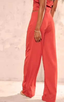 Hot PrettyLittleThing Tailo Mid Rise Wide Leg Pants Red