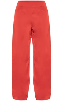 Hot PrettyLittleThing Tailo Mid Rise Wide Leg Pants Red